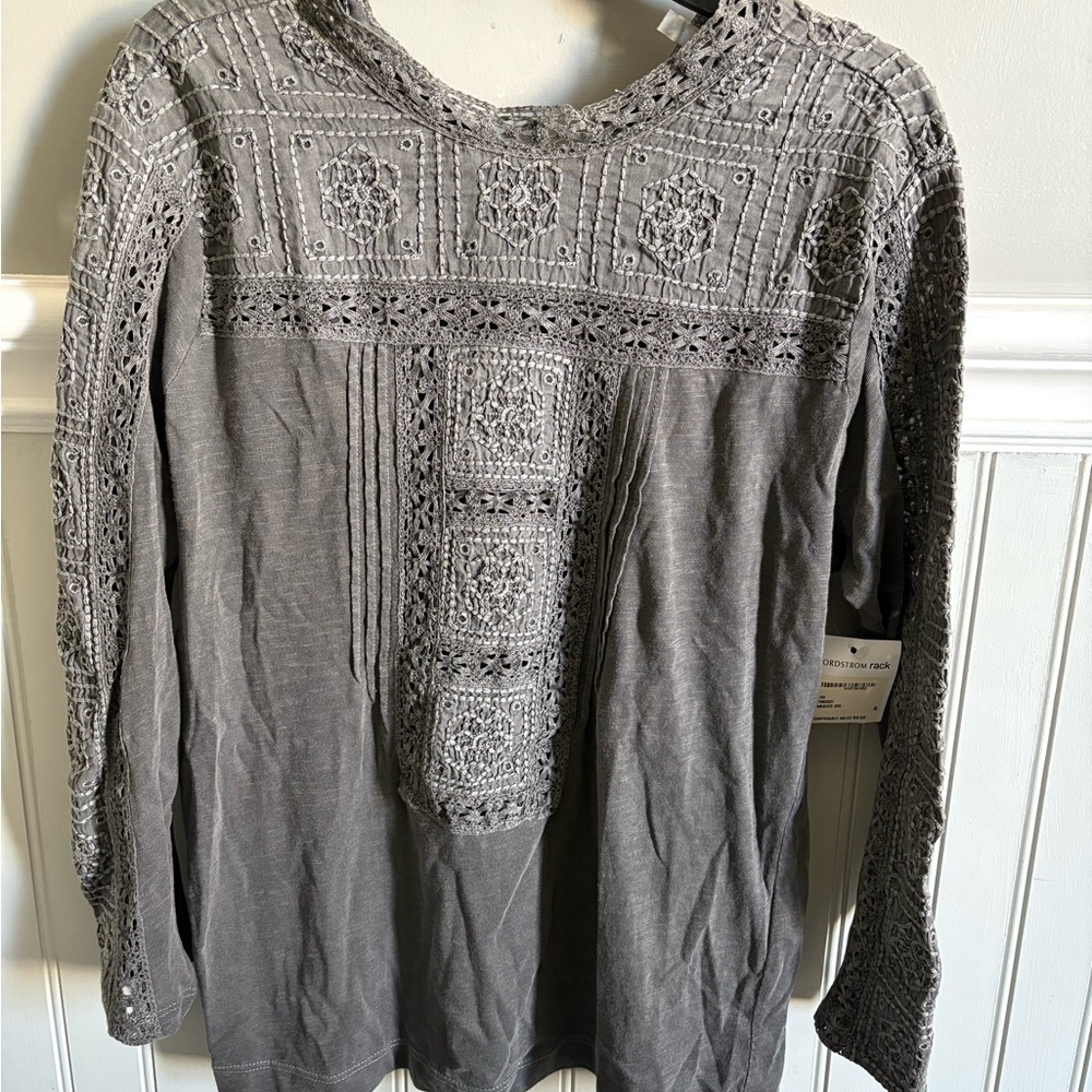 Lucky Brand Charcoal Lace Long Sleeve Top